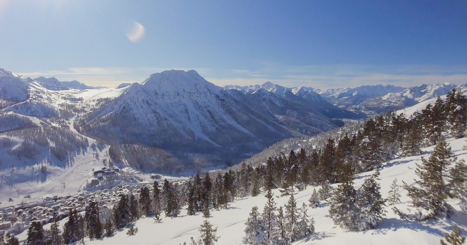 The ski resort of Montgenevre, including trees and mountains